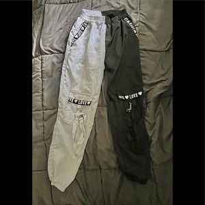 Love two toned black and white joggers